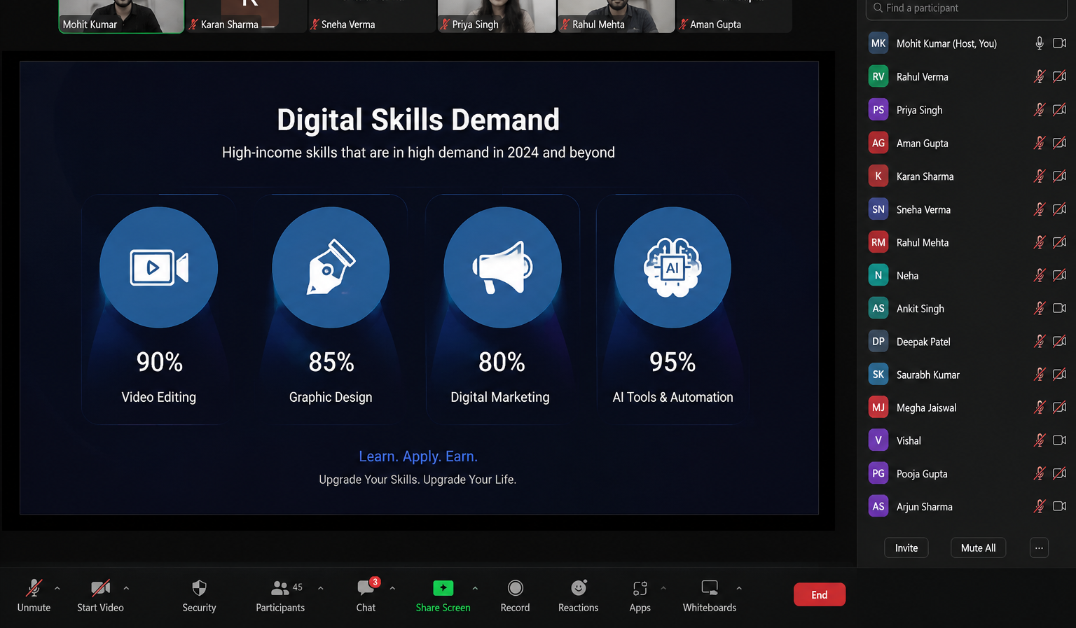 Live Zoom class with digital marketing students