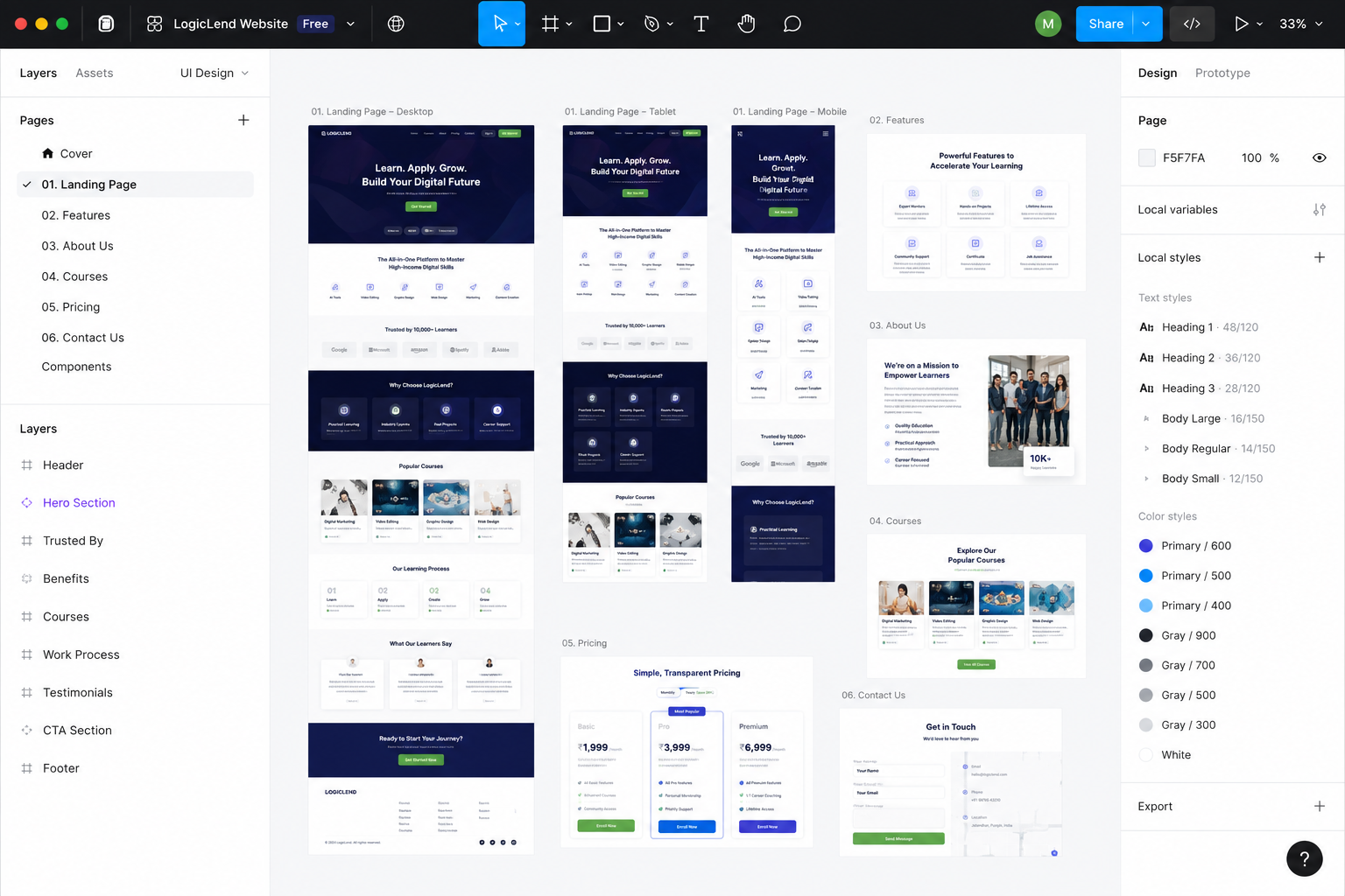 Figma UI design workspace